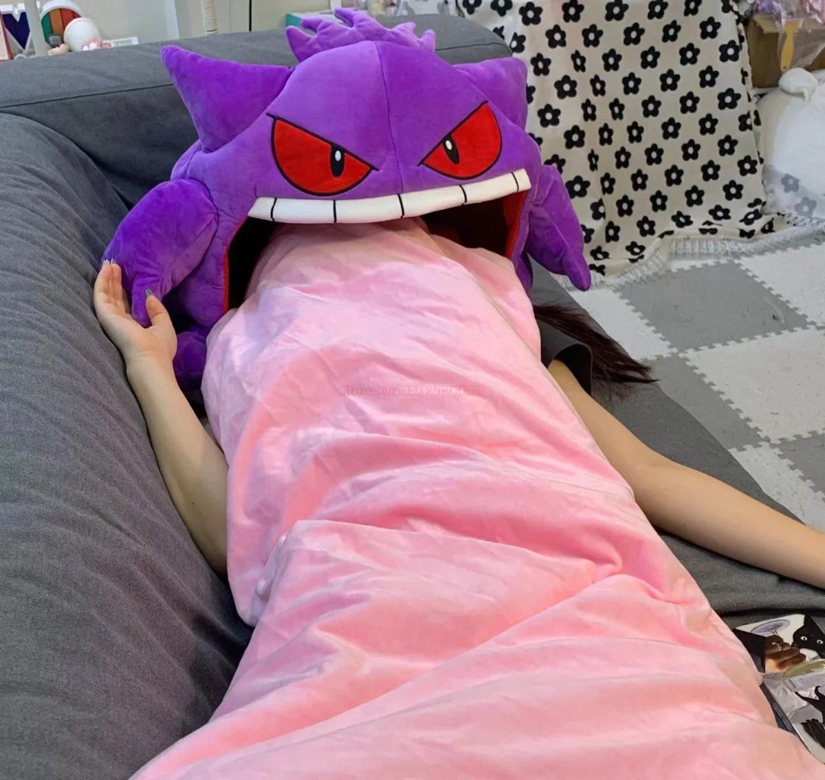 130cm Pokemon Gengar Big Tongue Plush Anime Peripheral Big Size Gengar Sleep Pillow Dual Purpose Nap Blanket Stuffed funny Toy