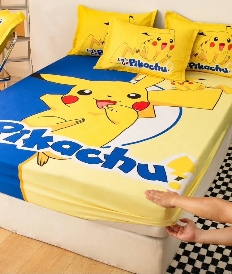 Pokemons Pikachus Bed Mattress Cover Kawaii Cartoon Hello Kitty Bed Linen Cover Fitted Sheet For Kids Adult Single Queen Size