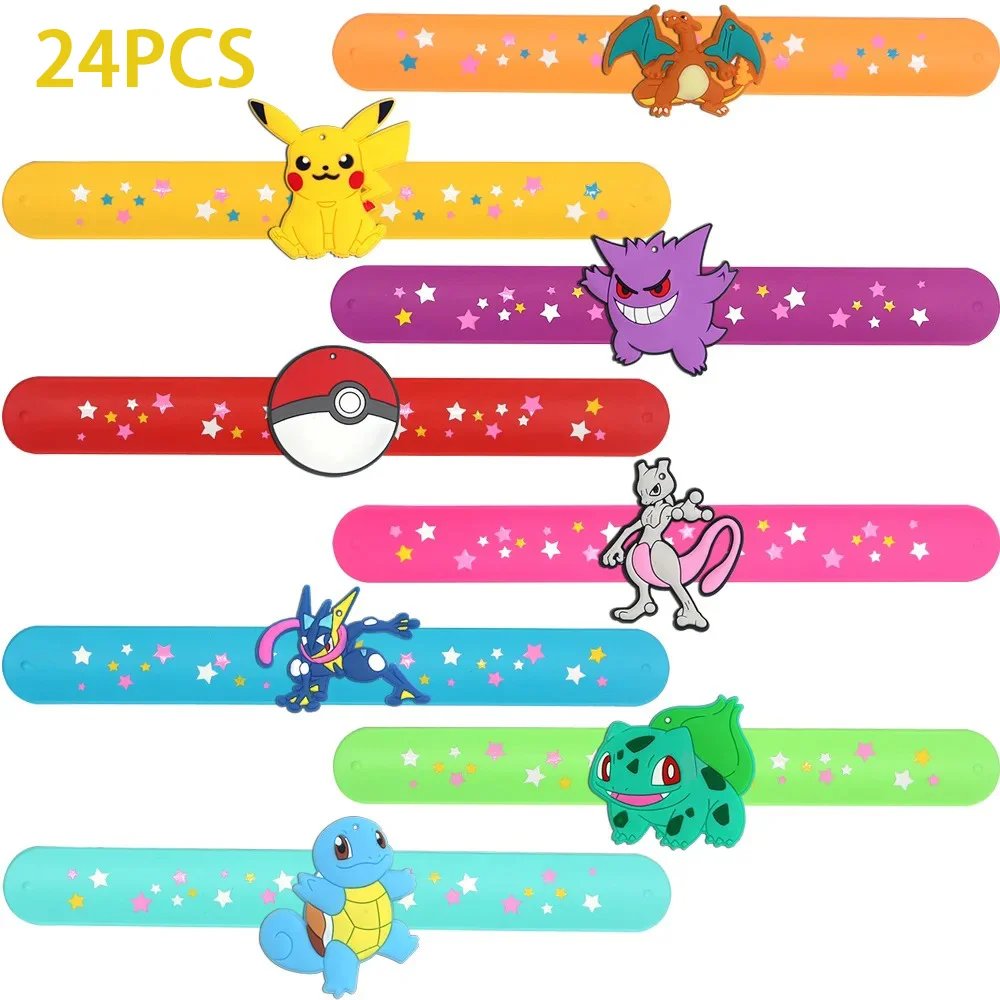 PVC Pokemon Slap Bracelet Kids Pikachu Birthday Decoration Anime Wristband Child Slap Band Puzzle Toy Boys Girls Birthday Party