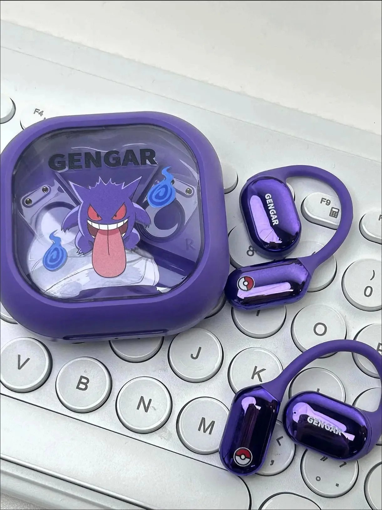 Detail view of Wireless Bluetooth Headset's bone conduction design with Pokémon theme