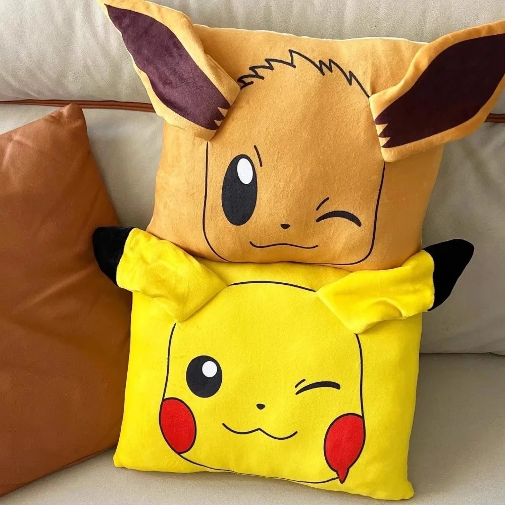 New Pokémon Pikachu Eevee Anime Short Plush Cute Cartoon Pillowcase Home Sofa Office Cushion Pillow Cushion Cover Wholesale