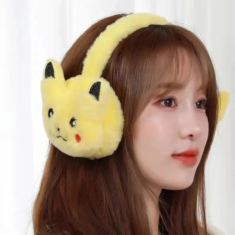 Pikachu Plush Earmuffs Cute Soft Anime Cartoon Earmuffs Plush Winter Warm Earmuffs Headphone for over 6 Year Old Kids Adult
