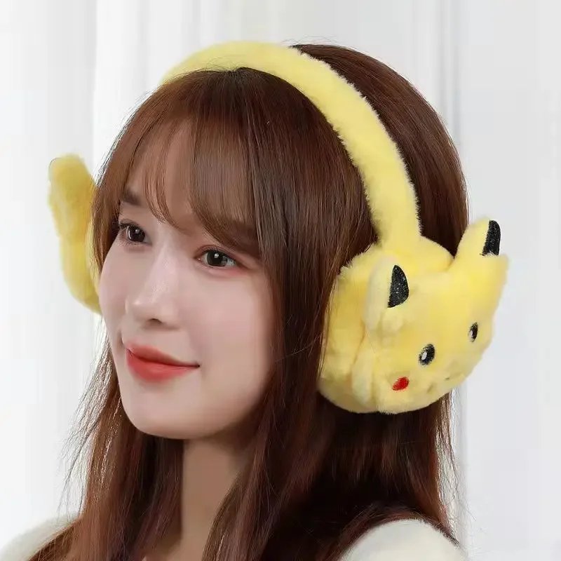 Pikachu Plush Earmuffs Cute Soft Anime Cartoon Earmuffs Plush Winter Warm Earmuffs Headphone for over 6 Year Old Kids Adult