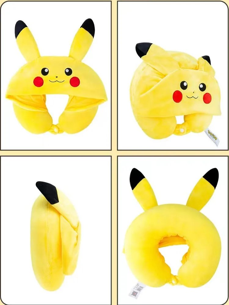 Pokemon Pikachu Neck Pillow Neck Pillow With Cap Traveling Car Home Office Travel Neck Flight Pillow