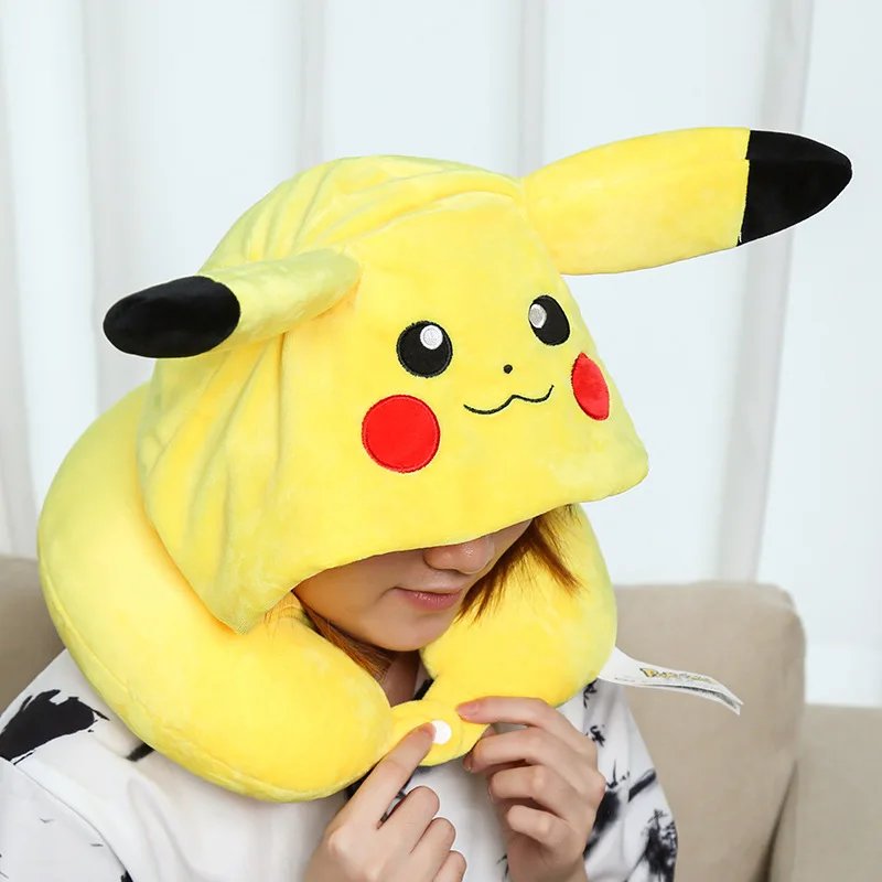 Pokemon Pikachu Neck Pillow Neck Pillow With Cap Traveling Car Home Office Travel Neck Flight Pillow