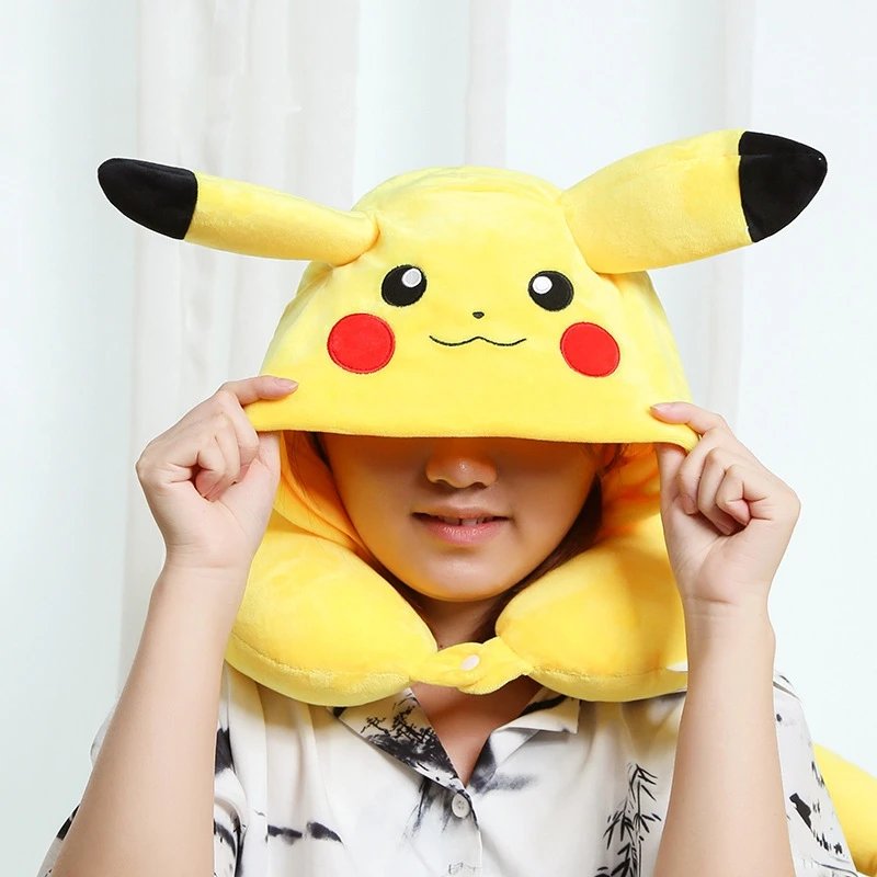 Pokemon Pikachu Neck Pillow Neck Pillow With Cap Traveling Car Home Office Travel Neck Flight Pillow