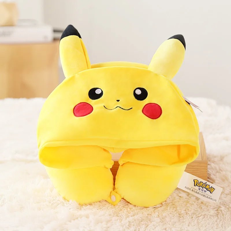 Pokemon Pikachu Neck Pillow Neck Pillow With Cap Traveling Car Home Office Travel Neck Flight Pillow